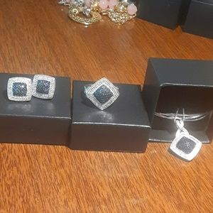 NWOT Diamond Necklace ,Earrings& size 7 ring